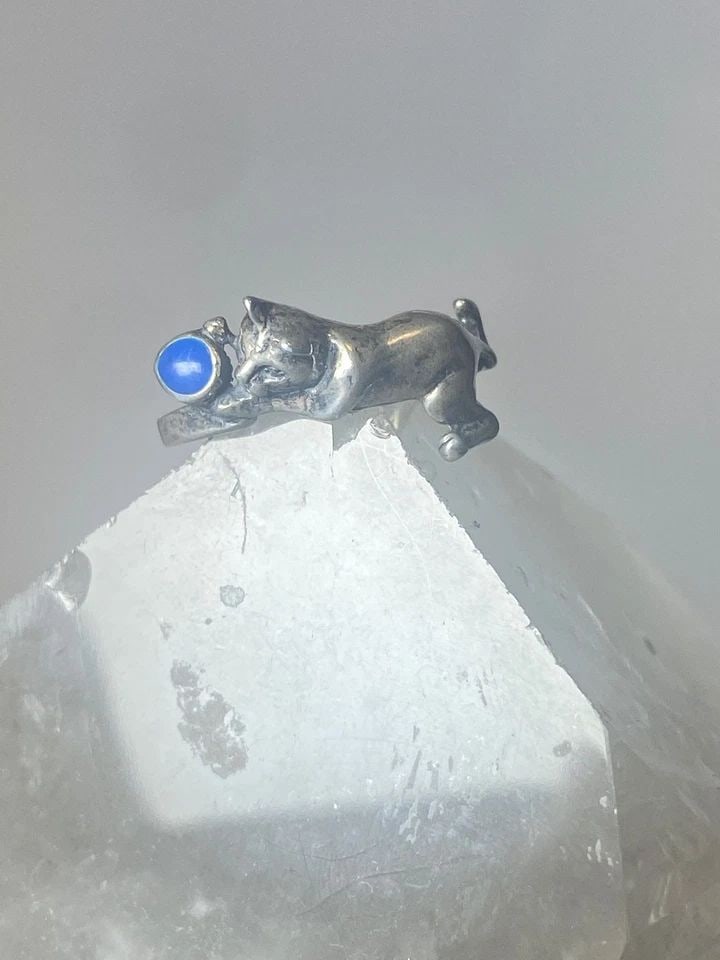 CAT RING BALL BAND SIZE 7.25 BAND KITTEN STERLING SILVER (1 of 2)