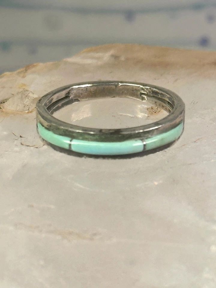 NAVAJO TURQUOISE RING SIZE 7.25 SOUTHWEST BAND STERLING SILVER WOMEN GIRLS (1 of 1)