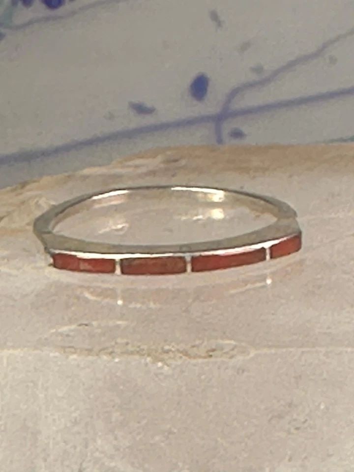 NAVAJO CORAL RING SIZE 7.5 STACKER BAND SOUTHWEST STERLING SILVER WOMEN GIRLS (1 of 2)
