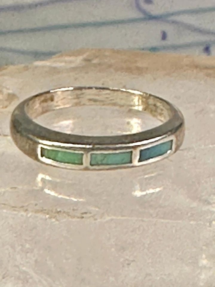 NAVAJO TURQUOISE RING SIZE 7.75 STACKER BAND SOUTHWEST STERLING SILVER WOMEN GIR (1 of 1)
