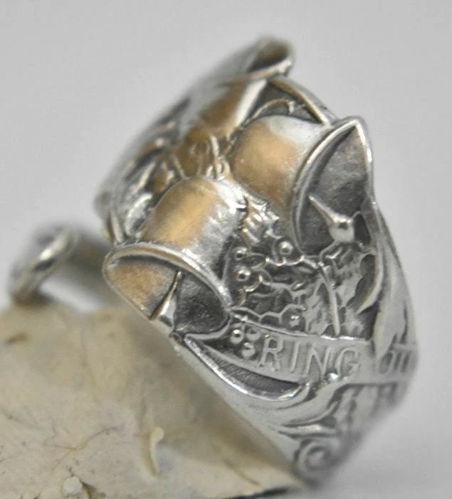 BELLS SPOON RING IN NEW YEAR STERLING SILVER THUMB BAND SIZE 7.25 (1 of 2)