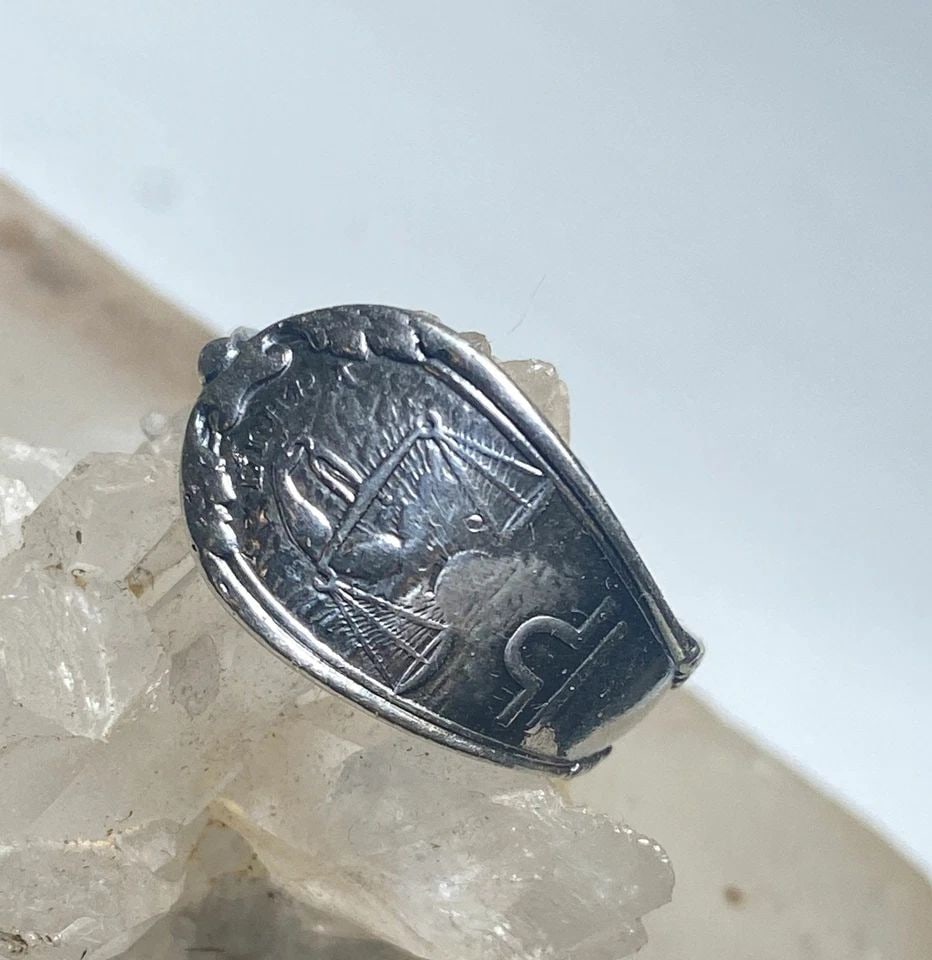 LIBRA SPOON RING SIZE 7.50 SCALES OF JUSTICE LAWYER ZODIAC SEPTEMBER BIRTHDAY BA (1 of 2)