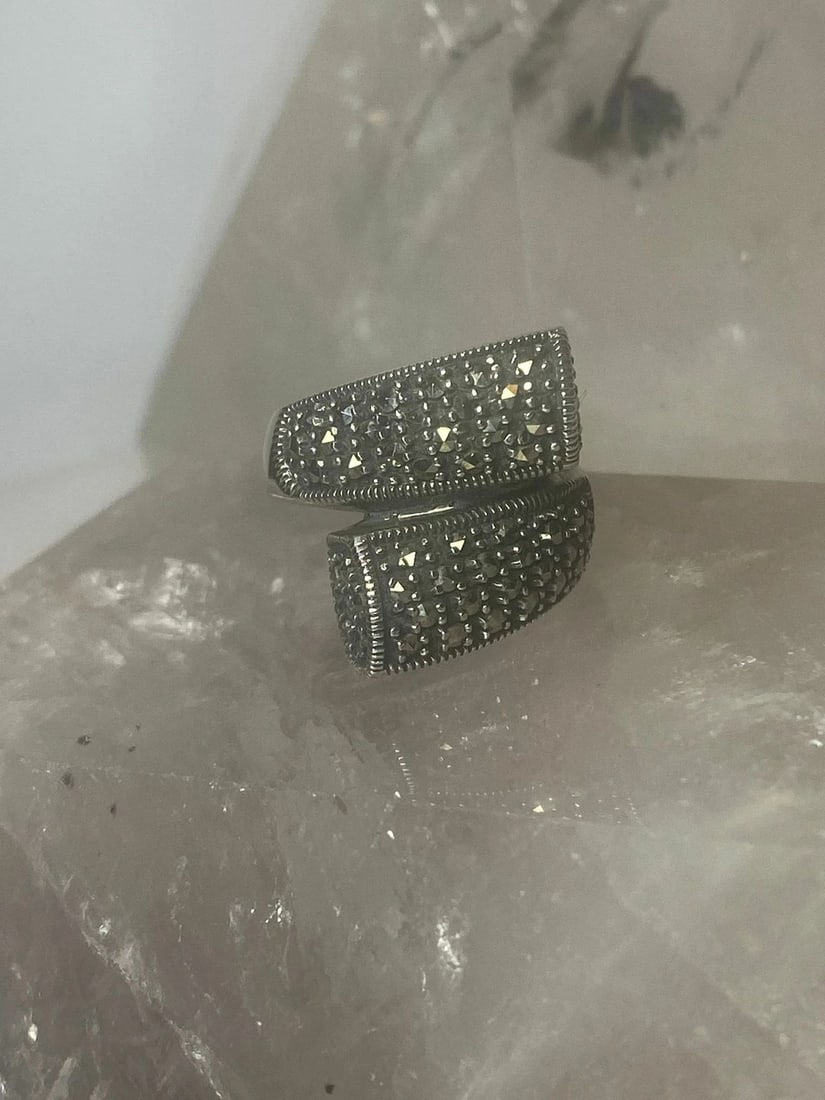 MARCASITE RING WRAP AROUND BAND STERLING SILVER ART DECO STYLE WOMEN GIRLS (1 of 1)