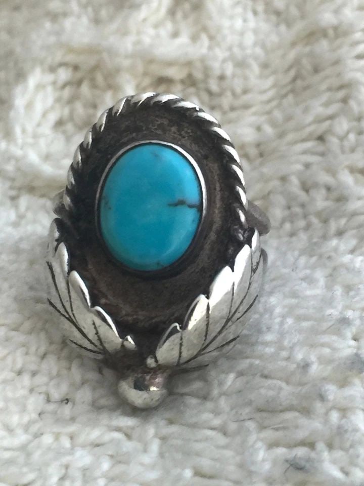 NAVAJO RING TURQUOISE SIZE 5.5 VINTAGE STERLING SILVER SOUTHWEST WOMEN (1 of 1)