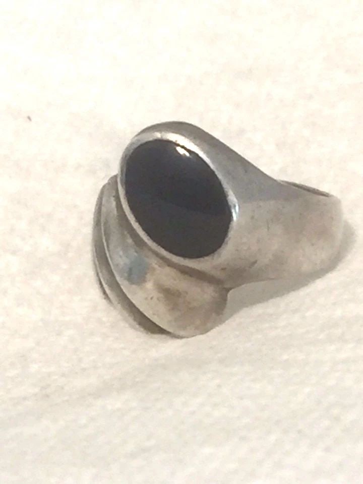 VINTAGE STERLING SILVER ONYX CHUNKY HEAVY RING SIZE 8 9.5G MEXICO (1 of 1)
