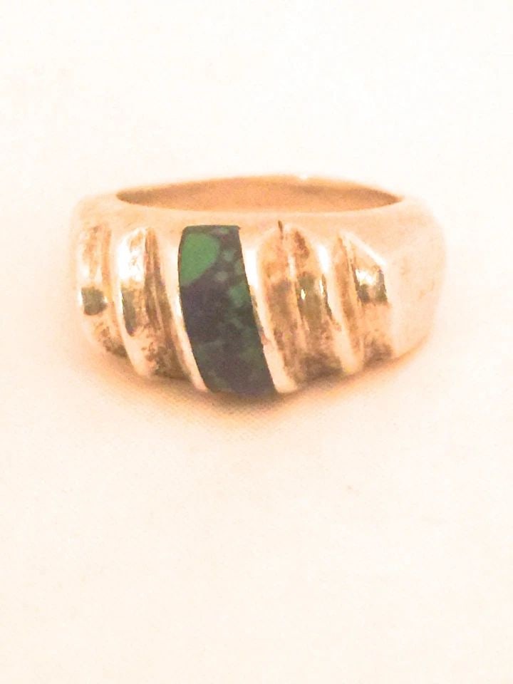 VINTAGE STERLING SILVER AZURITE RING BAND SIZE 8.25 SIGNED & MADE MEXICO 17.7G (1 of 2)