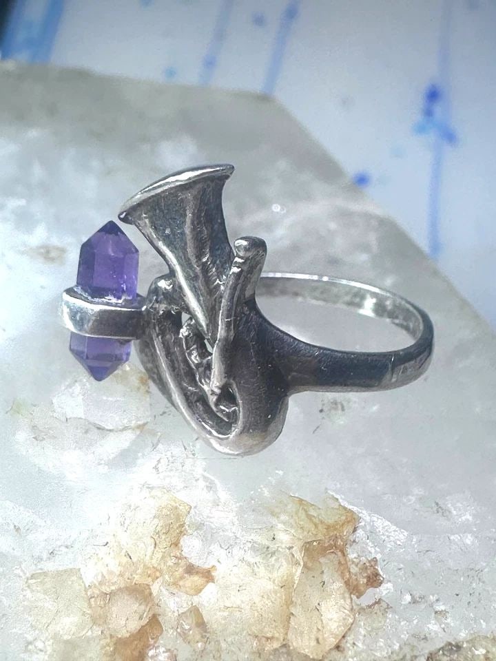 TRUMPET RING AMETHYST HORN MUSICAL INSTRUMENT BAND STERLING SILVER SIZE 7.50 WOM (1 of 1)