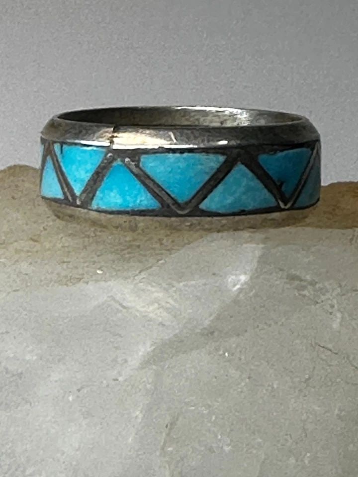 ZUNI RING TURQUOISE BAND SIZE 7.75 STERLING SILVER WOMEN MEN (1 of 1)