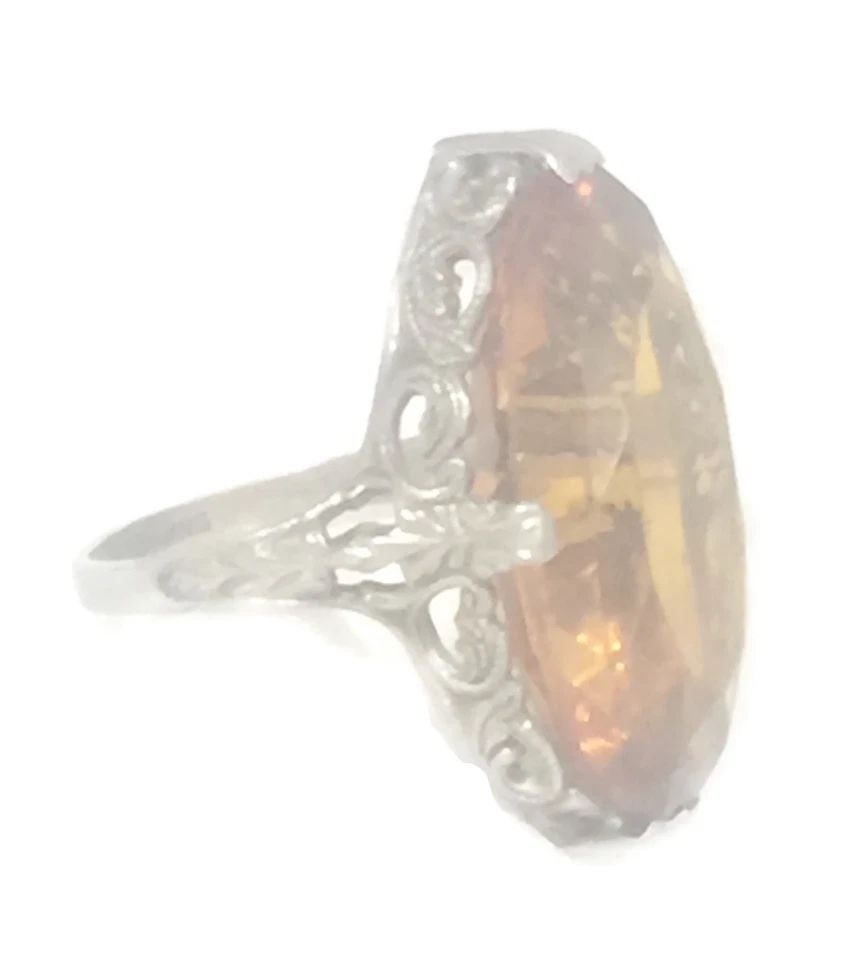 ART DECO VINTAGE ORANGE GLASS FILIGREE STERLING SILVER PINKY RING SIZE 5 (1 of 1)