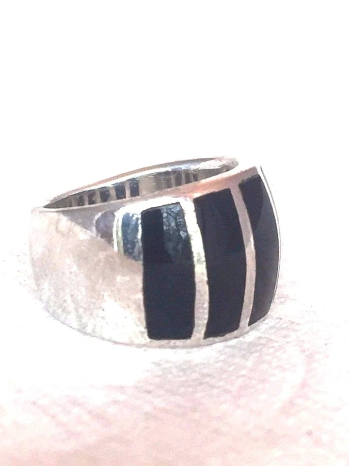VINTAGE STERLING SILVER ONYX BAND RING SIZE 6.25 9.2G (1 of 2)