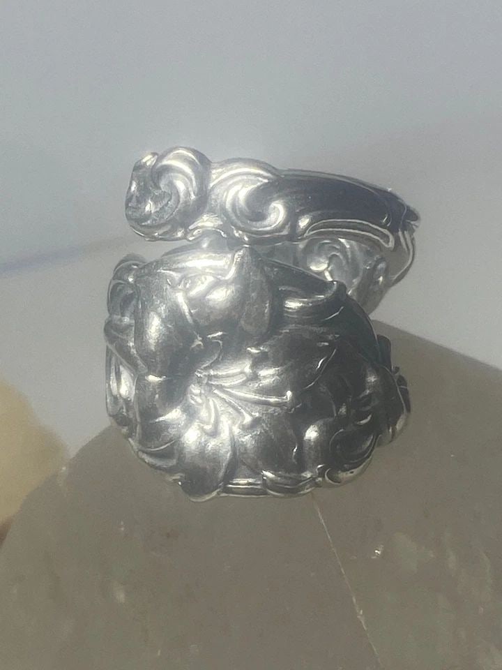 FLORAL SPOON RING FLOWERS BAND RING STERLING SILVER WOMEN GIRL (1 of 2)