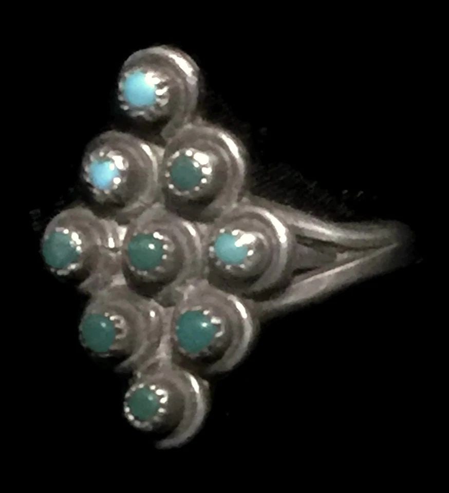 VINTAGE STERLING SILVER SOUTHWEST PETITE POINT TURQUOISE PINKY RING SIZE 4.5 2.6 (1 of 2)