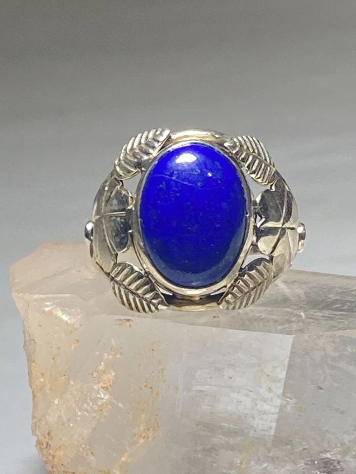 BLUE STONE RING SOUTHWEST LEAVES FLORAL STERLING SILVER WOMEN (1 of 1)
