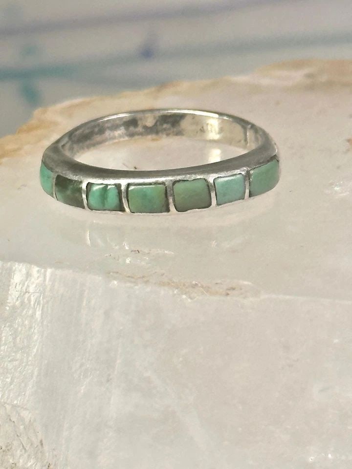 NAVAJO TURQUOISE RING SIZE 6 STACKER BAND SOUTHWEST STERLING SILVER WOMEN GIRLS (1 of 2)