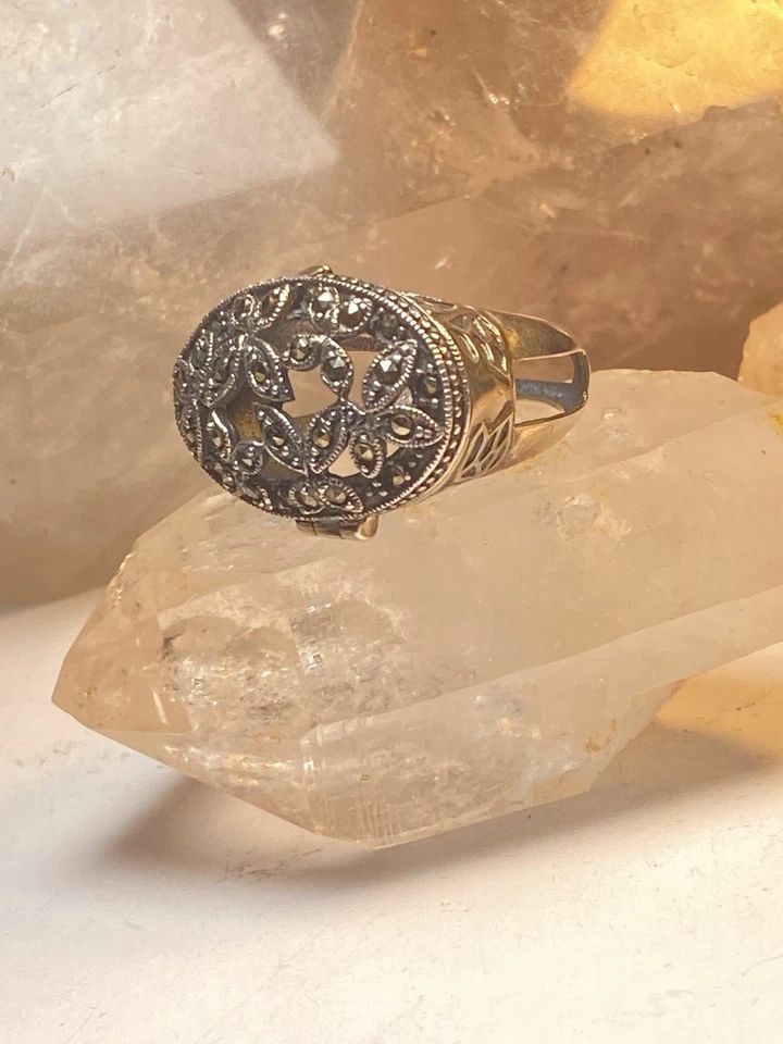 POISON RING MARCASITE FLORAL STERLING SILVER WOMEN (1 of 2)