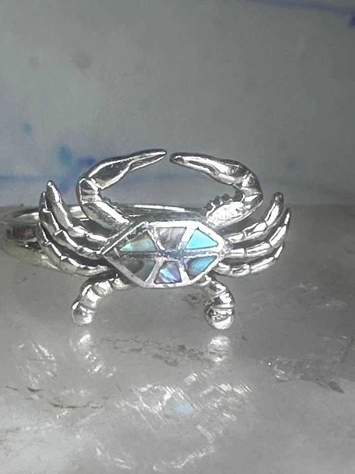 CRAB RING VINTAGE ABALONE BAND SIZE_5.75 STERLING SILVER WOMEN GIRLS (1 of 2)