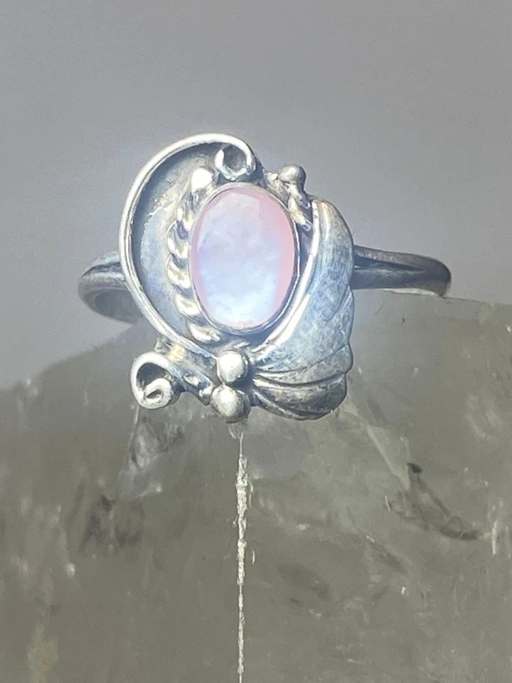 MOTHER OF PEARL RING SOUTHWEST PINKY STERLING SILVER WOMEN GIRL U (1 of 1)