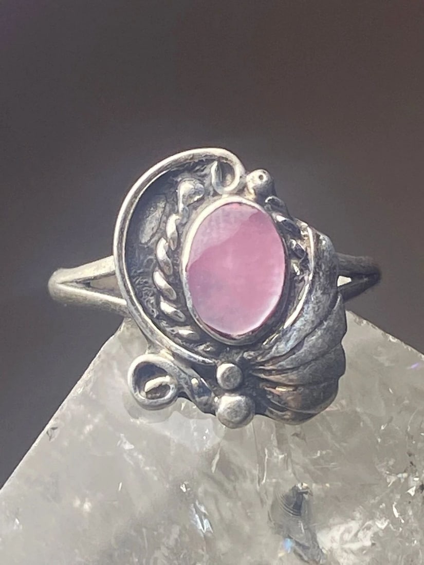 MOTHER OF PEARL RING SOUTHWEST PINKY STERLING SILVER WOMEN GIRL Y (1 of 1)