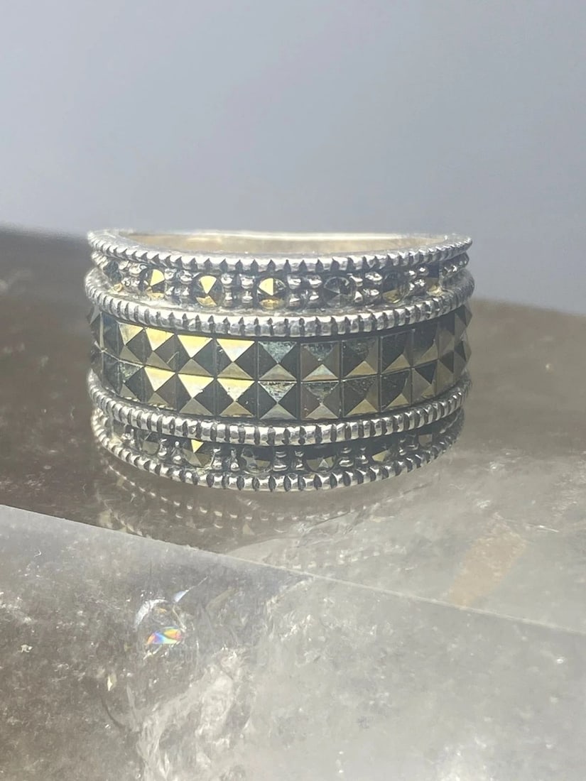 JUDITH JACK RING MARCASITE CIGAR BAND STERLING SILVER WOMEN GIRLS (1 of 1)