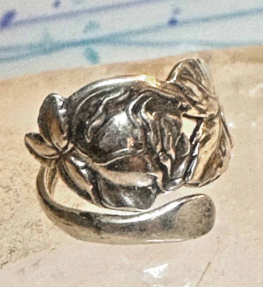 ROSE SPOON RING SIZE 7.75 FLOWER BAND STERLING SILVER WOMEN (1 of 1)