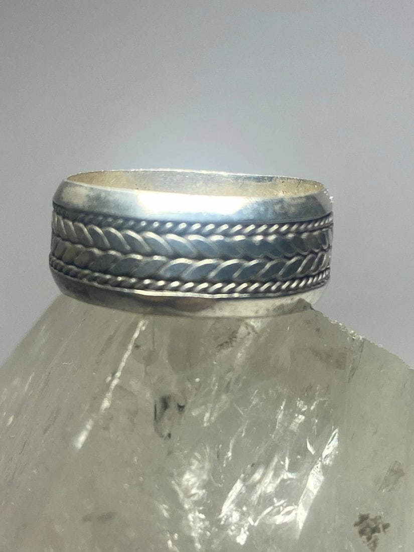 KNOT RING HERRINGBONE WOVEN ROPE STERLING SILVER BIKER BAND MEN WOMEN (1 of 1)