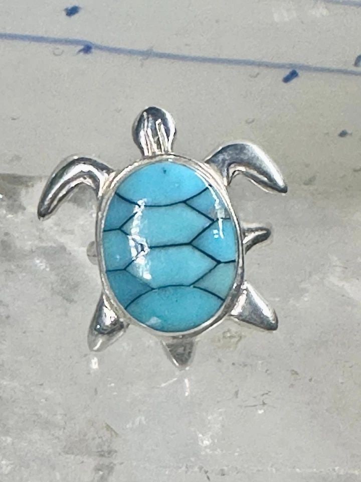 SEA TURTLE RING TURQUOISE SIZE 8 STERLING SILVER WOMEN GIRLS (1 of 1)
