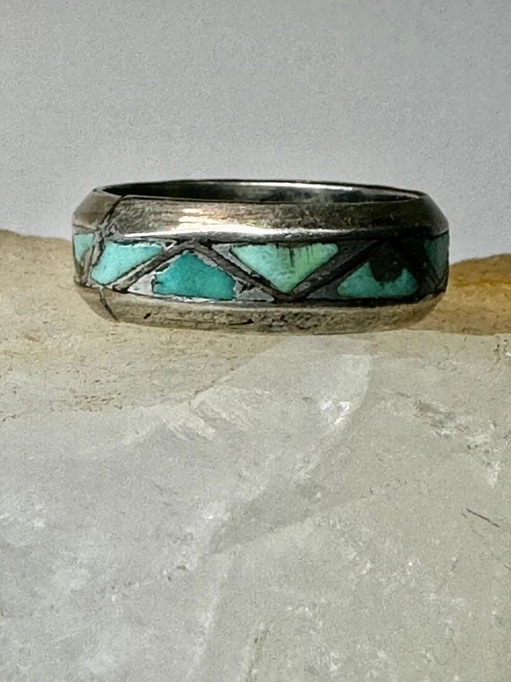 ZUNI RING TURQUOISE WEDDING BAND SIZE 6.25 STERLING SILVER WOMEN MEN (1 of 1)
