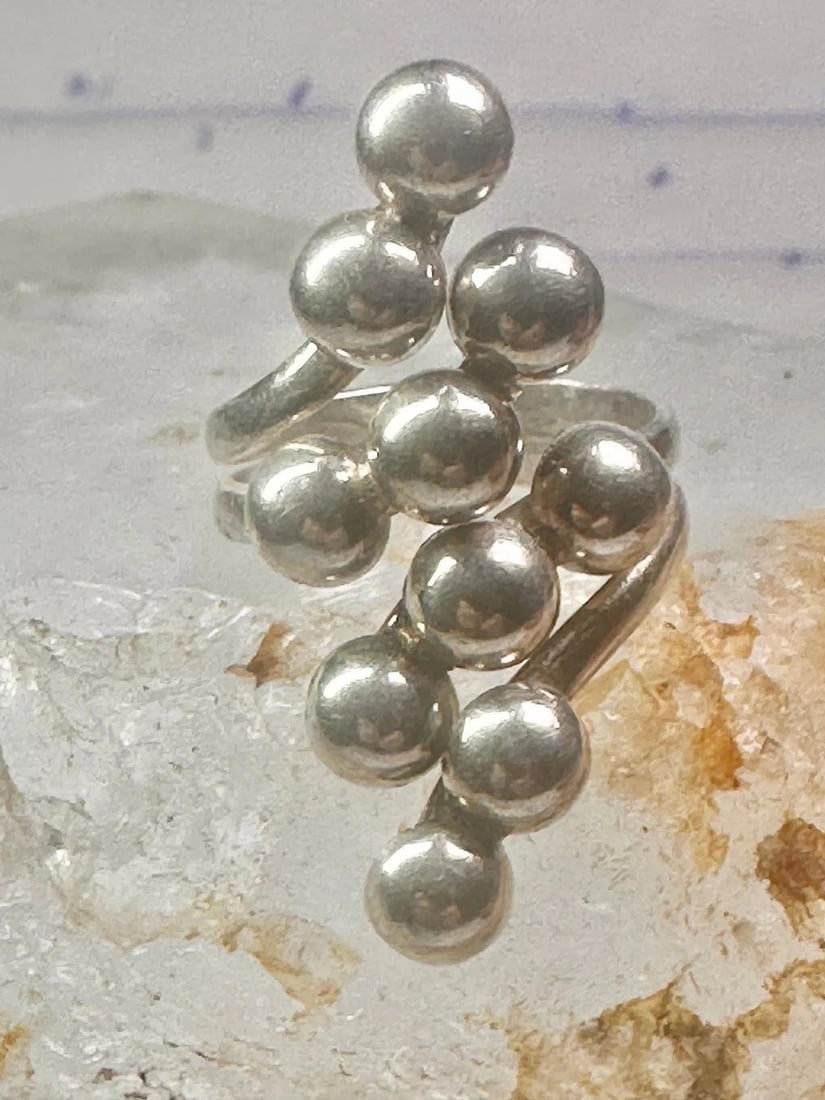 LONG BUBBLE BEAD RING BOHO FULL FINGER BAND SIZE 7.50 STERLING SILVER WOMEN (1 of 1)