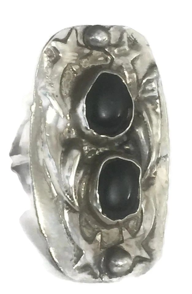 VINTAGE SHOOTING STARS STERLING SILVER SOUTHWEST ONYX RING SIZE 4.25 12.9G (1 of 2)