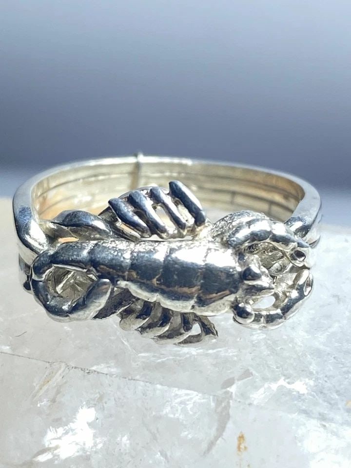 LOBSTER RING CRAWDAD FISHERMEN PUZZLE BAND STERLING SILVER WOMEN GIRLS (1 of 1)