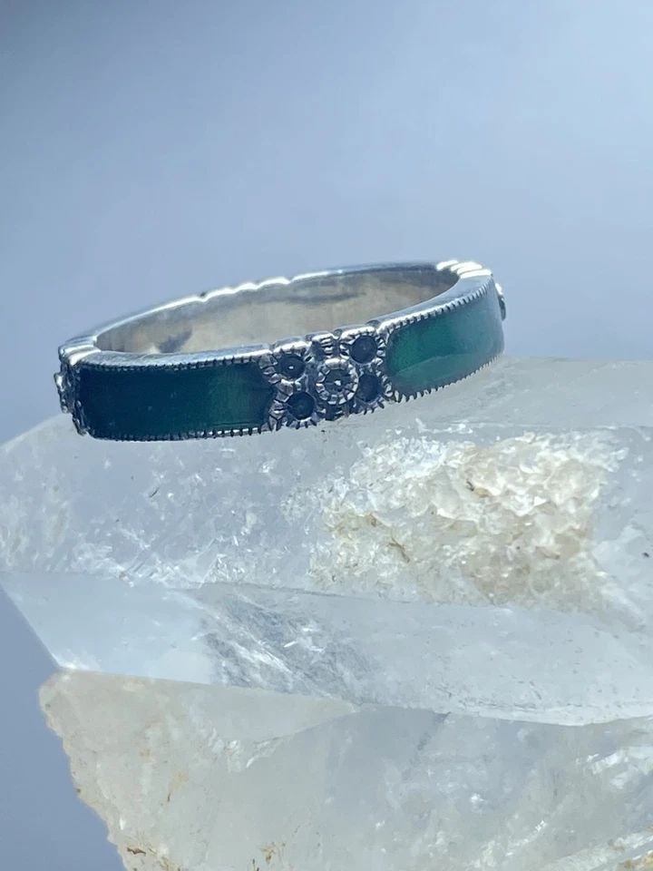 JUDITH JACK RING ART DECO MARCASITE GREEN STACKER BAND STERLING SILVER WOMEN (1 of 2)