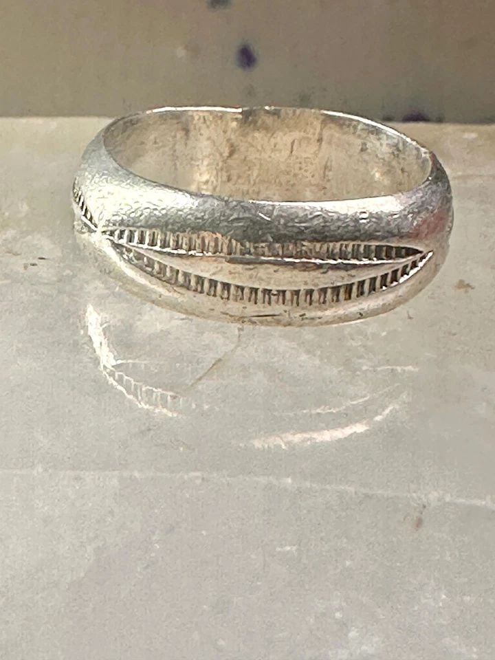 SOUTHWEST BAND RING ETCHED WEDDING DESIGN SIZE 5.25 STERLING SILVER WOMEN (1 of 1)