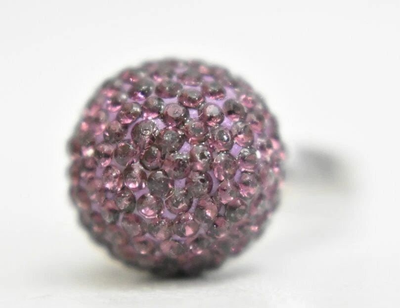 PURPLE DISCO RING BALL STERLING SILVER WOMEN SIZE 6.75: PURPLE DISCO RING BALL STERLING SILVER WOMEN SIZE 6.75 Purple Disco ring Ball Sterling Silver Women Size 6.75 Weight 4.5g Front length of the ring 1/2" Thinnest part band 1/8"