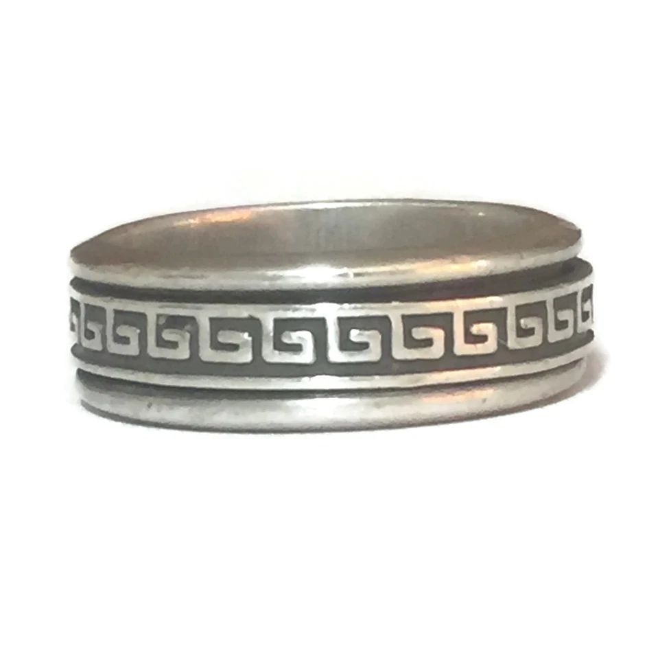 VINTAGE STERLING SILVER GREEK KEY SPINNER THUMB BAND MENS RING SIZE 9.50 (1 of 2)
