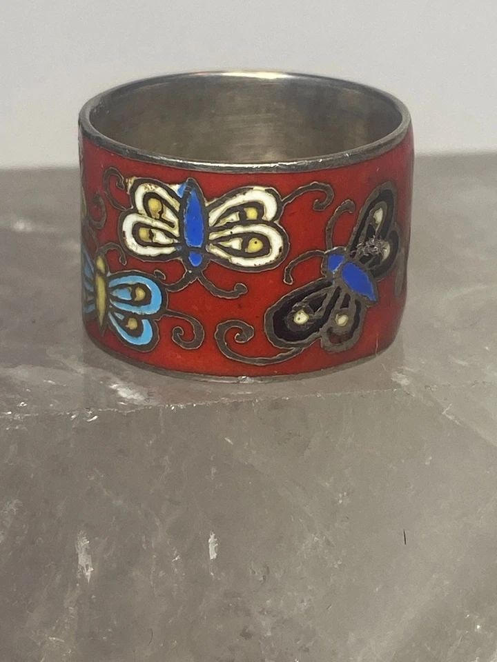 BUTTERFLY RING SIZE 5.50 BUTTERFLIES BAND ENAMEL STERLING SILVER WOMEN GIRLS (1 of 1)