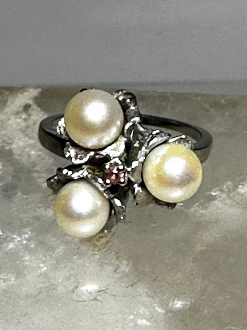 PEARLS RING PINK ICE CZ STERLING SILVER PROM SIZE 7.75 WOMEN GIRLS (1 of 1)