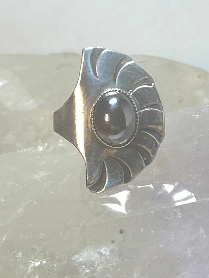 HEMATITE RING SIZE 5.25 FAN FEATHERS SOUTHWEST BAND PINKY STERLING SILVER WOMEN (1 of 2)