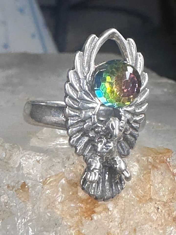 EAGLE RING CRYSTAL RAINBOW PRISM ORB BY SHUBE SIZE 4.50 PINKY STERLING SILVER BA (1 of 2)