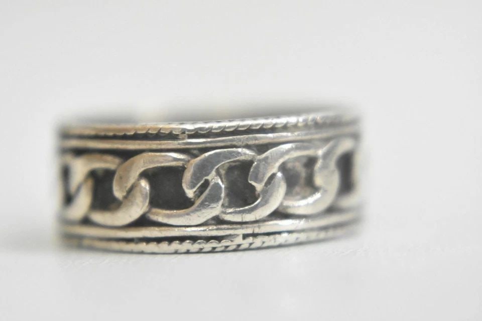 CHAIN LINK RING SIZE 9.25 BIKER BAND THUMB STERLING SILVER WOMEN MEN (1 of 2)