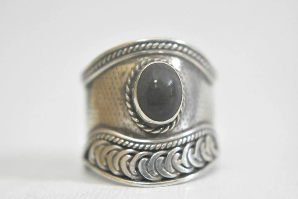 CIGAR BAND SIZE 6.75 ONYX RING SPIRALS STERLING SILVER WOMEN (1 of 2)