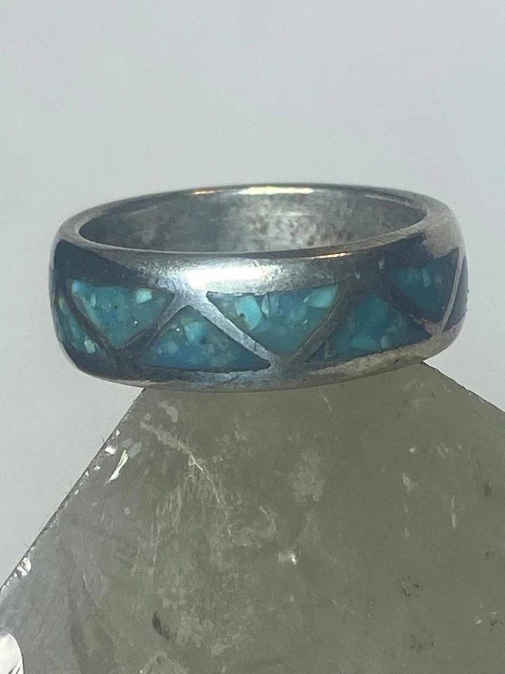 TURQUOISE CHIPS RING SOUTHWEST BAND STERLING SILVER WOMEN GIRLS (1 of 2)