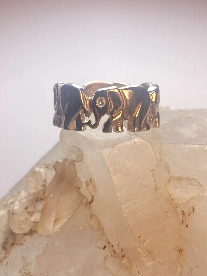 ELEPHANT RING SIZE 5.50 ELEPHANTS BAND PINKY CRYSTAL EYES STERLING SILVER WOMEN (1 of 2)