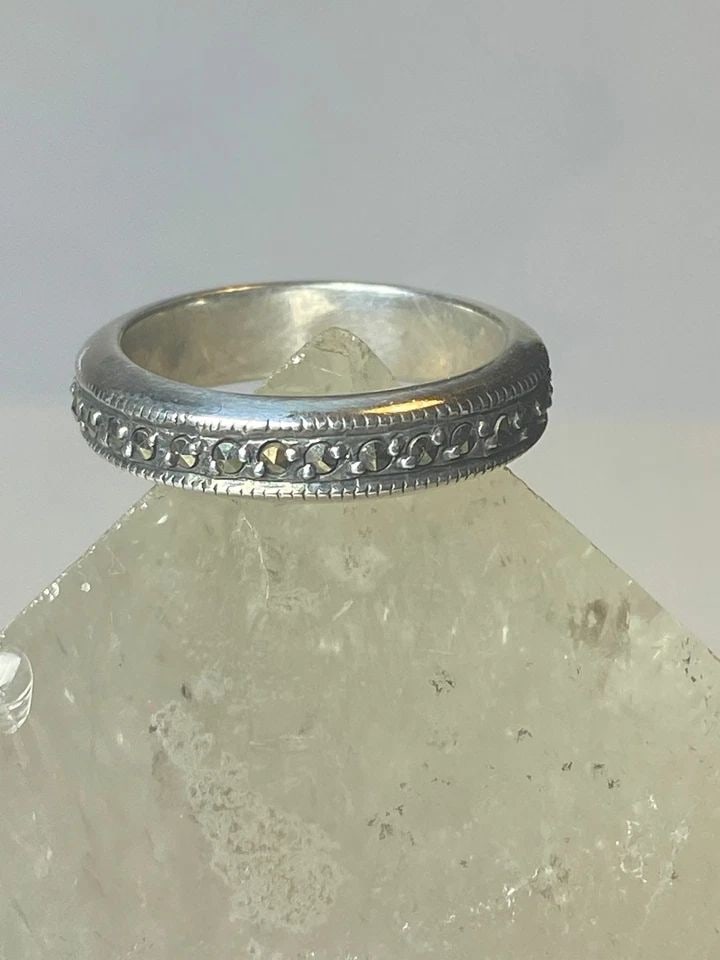 MARCASITE RING BAND SLENDER STACKER STERLING SILVER WOMEN GIRLS (1 of 1)