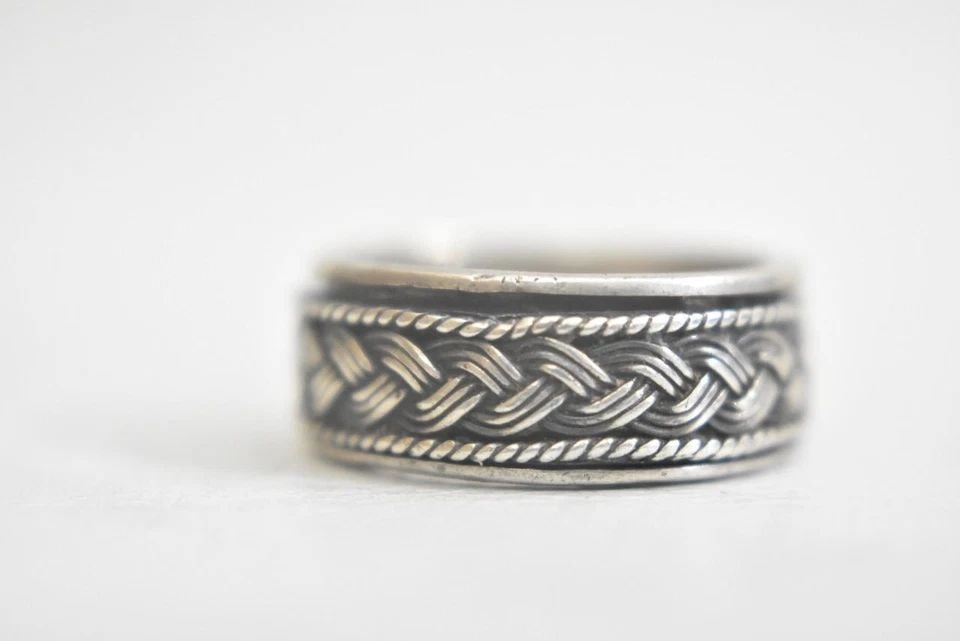 SPINNER RING BRAIDED ROPE BAND STERLING SILVER MEN WOMEN SIZE 7.25 (1 of 2)
