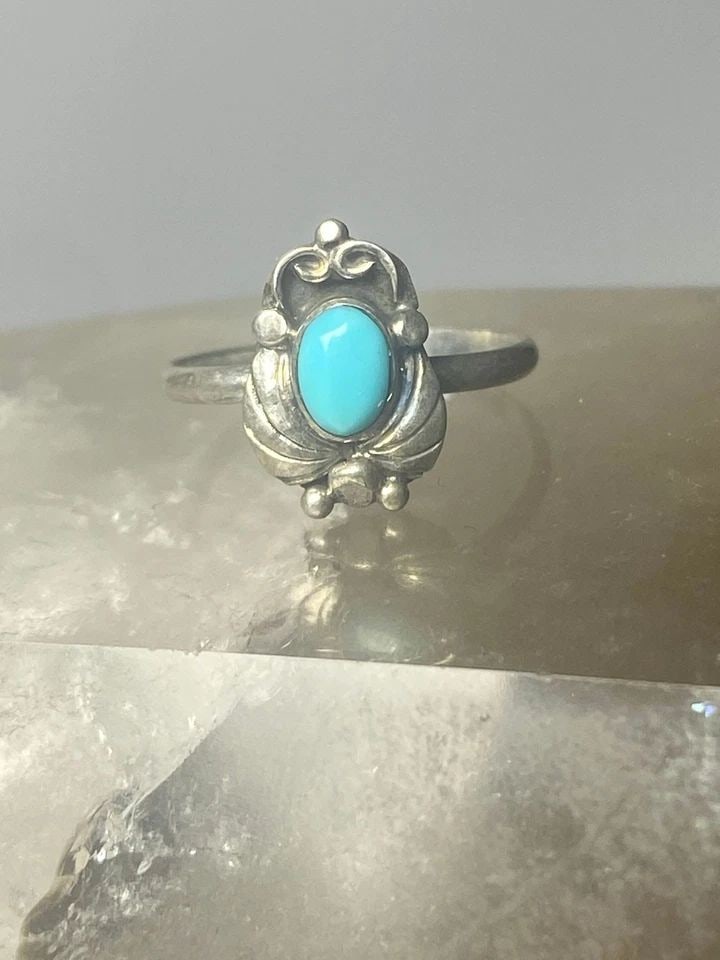 TURQUOISE RING SIZE 2.75 LEAVES BAND SOUTHWEST STERLING SILVER WOMEN GIRLS U (1 of 2)