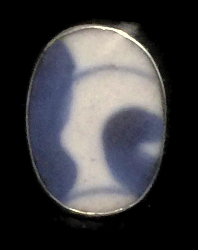 VINTAGE STERLING SILVER PORCELAIN DISH COBALT BLUE RING SIZE 5.5 4.9 G (1 of 1)