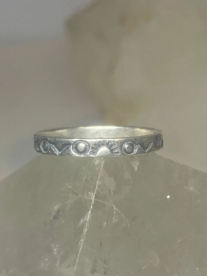 SUN RAYS RING SOUTHWEST BAND SIGNED PINKY STERLING SILVER WOMEN GIRL (1 of 2)
