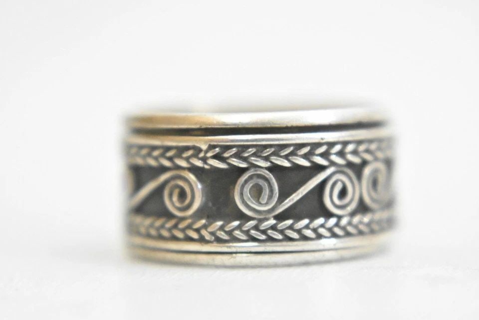 SPINNER RING BRAIDED ROPE BAND STERLING SILVER WOMEN BIKER BOYS GIRLS SIZE 6.75 (1 of 1)