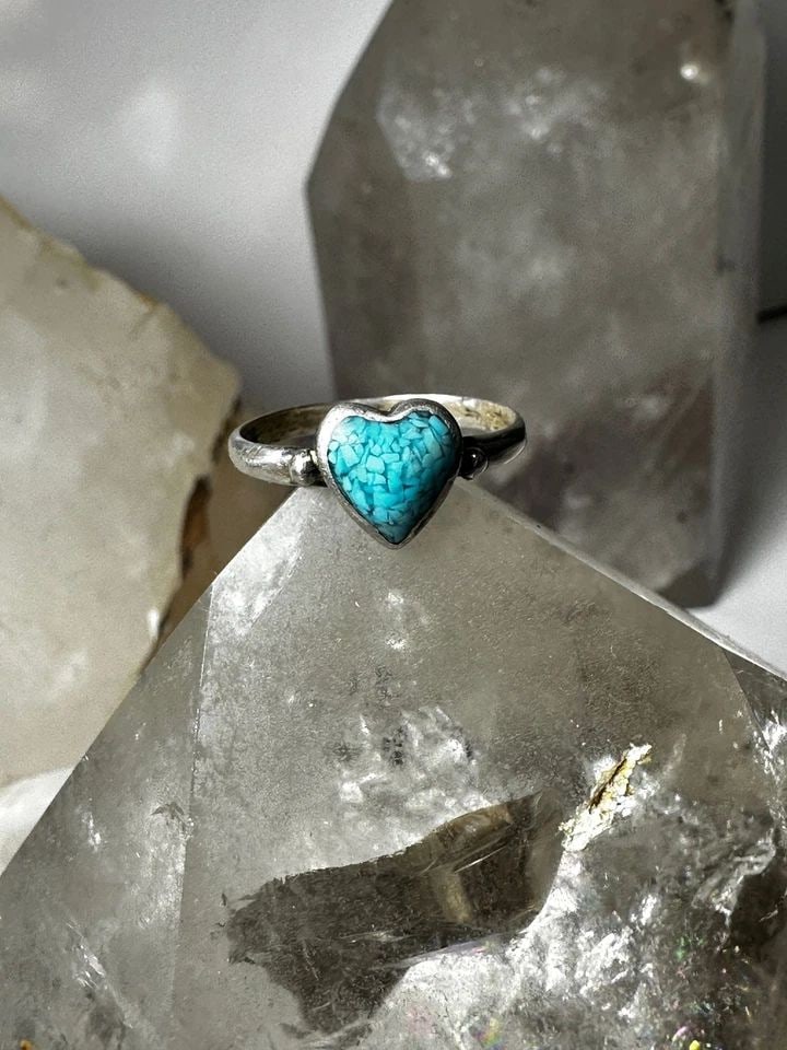 HEART RING TURQUOISE LOVE VALEMTINE BAND SIZE 6.75 STERLING SILVER WOMEN (1 of 2)