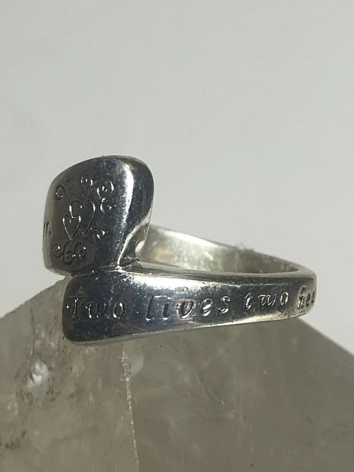 FRIENDSHIP RING 2 LIVES & HEARTS JOINED IN FRIENDSHIP BAND STERLING SILVER WOME (1 of 2)